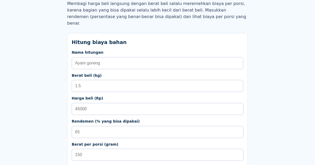 BiayaBahan: Indonesian Restaurant Ingredient Cost Calculator